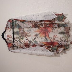 BCBG Sheer Floral Kimono Beach Coverup One Size